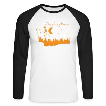 Contour de la carte de Washington avec Skyline USA - T-shirt baseball manches longues Homme - blanc/noir - Devant - Nik (191cm)