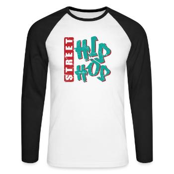 Street Hip Hop Musique Genre Rap Graffiti - T-shirt baseball manches longues Homme - blanc/noir - Devant - Nik (191cm)