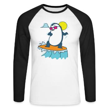 Pingouin surfant sur la plage Oiseau antarctique - T-shirt baseball manches longues Homme - blanc/noir - Devant - Nik (191cm)