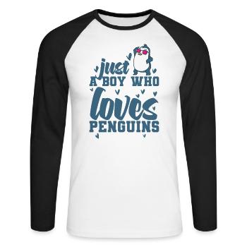 Juste un garçon qui aime Penguins Bird - T-shirt baseball manches longues Homme - blanc/noir - Devant - Nik (191cm)