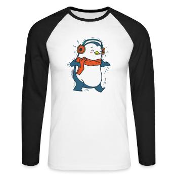 Penguin écoute de la musique avec des écouteurs Antarctique - T-shirt baseball manches longues Homme - blanc/noir - Devant - Nik (191cm)