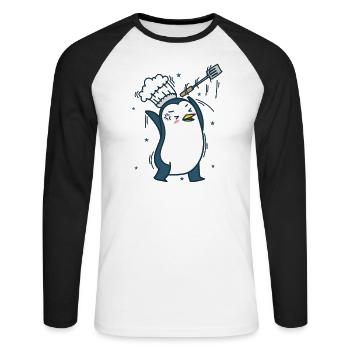 Penguin is a chef Antarctic animal - Unisex Long Sleeve Baseball T-Shirt - white/black - Front - Nik (191cm)