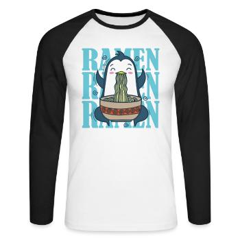 Pingouin avec nouilles ramen Oiseau antarctique - T-shirt baseball manches longues Homme - blanc/noir - Devant - Nik (191cm)