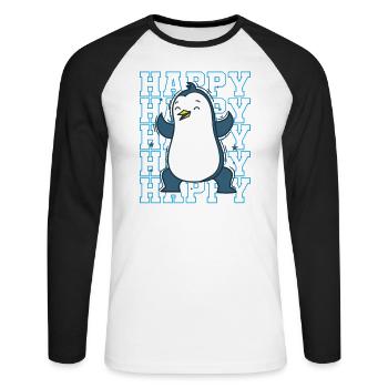 Le pingouin est un oiseau animal heureux de l’Antarctique - T-shirt baseball manches longues Homme - blanc/noir - Devant - Nik (191cm)