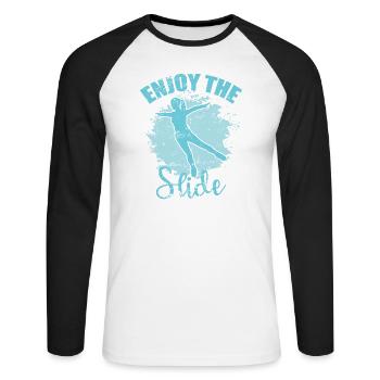Enjoy the Slide Schlittschuhlaufen Eisbahn - Unisex Baseballshirt langarm - Weiß/Schwarz - Vorne - Nik (191cm)