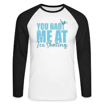 Tu m’as eu à Ice Skating Schlittschuhlaufen - T-shirt baseball manches longues Homme - blanc/noir - Devant - Nik (191cm)