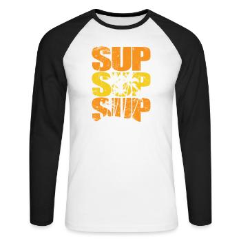 SUP avec Palm Stand up Paddle Sport - T-shirt baseball manches longues Homme - blanc/noir - Devant - Nik (191cm)