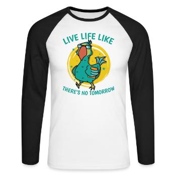 Vivez la vie comme s’il n’y avait pas d’oiseau de demain - T-shirt baseball manches longues Homme - blanc/noir - Devant - Nik (191cm)