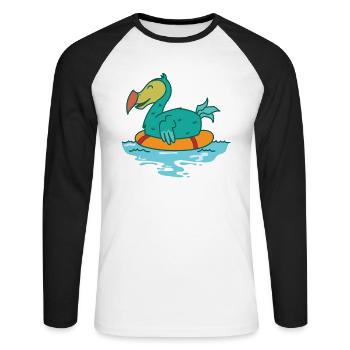 Dodo in the water with floating tire bird - Unisex Long Sleeve Baseball T-Shirt - white/black - Front - Nik (191cm)