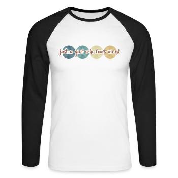 Juste une fille qui aime la musique vinyle - T-shirt baseball manches longues Homme - blanc/noir - Devant - Nik (191cm)