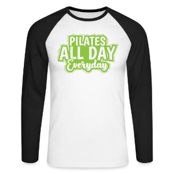 Pilates all Day Everyday Powerhouse - Unisex Long Sleeve Baseball T-Shirt - white/black - Front - Nik (191cm)