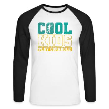 Cool Kids play Cornhole Leisure Hobby - Unisex Long Sleeve Baseball T-Shirt - white/black - Front - Nik (191cm)