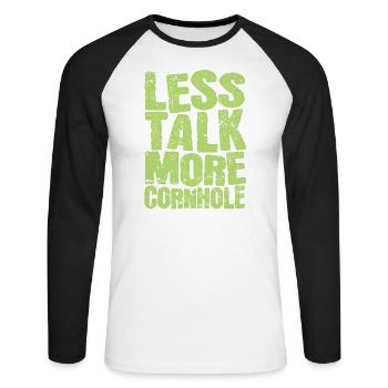Less talk more Cornhole Spiel Ziel Hobby - Unisex Baseballshirt langarm - Weiß/Schwarz - Vorne - Nik (191cm)