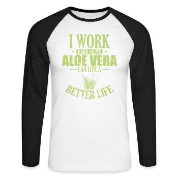 Je travaille dur mon Aloe Vera peut vivre une vie meilleure - T-shirt baseball manches longues Homme - blanc/noir - Devant - Nik (191cm)