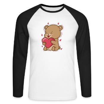 Bär ist verliebt mit Herz Wald Tier - Unisex Baseballshirt langarm - Weiß/Schwarz - Vorne - Nik (191cm)