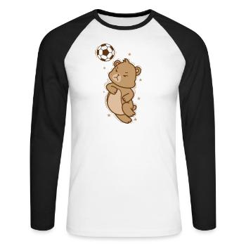 Bear Playing Soccer Forest Animal - Unisex Long Sleeve Baseball T-Shirt - white/black - Front - Nik (191cm)