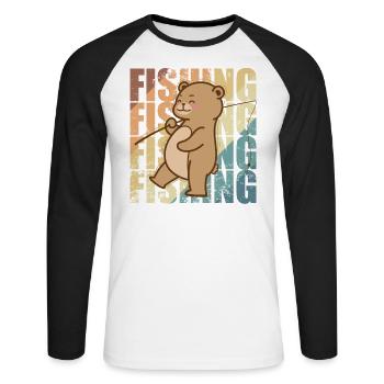 Bear Goes Fishing Forest Animal - T-shirt baseball manches longues Homme - blanc/noir - Devant - Nik (191cm)