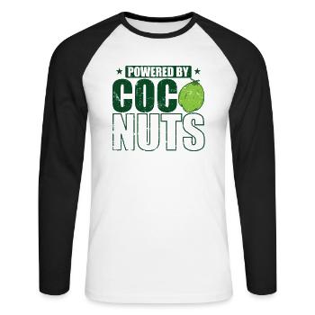 Powered by Coconuts Palm Exotic Fruit - Unisex Long Sleeve Baseball T-Shirt - white/black - Front - Nik (191cm)