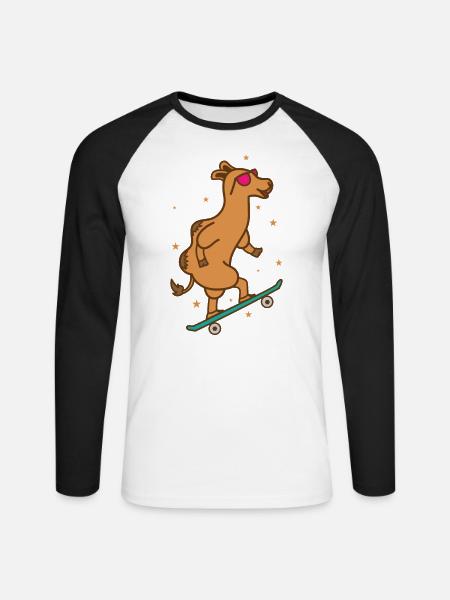 Camel on the skateboard dromedary - Unisex Long Sleeve Baseball T-Shirt - white/black