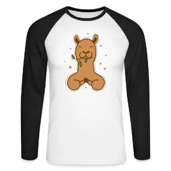 Kamel beim essen Dromedar Wüste Tier - Unisex Baseballshirt langarm - Weiß/Schwarz - Vorne - Nik (191cm)