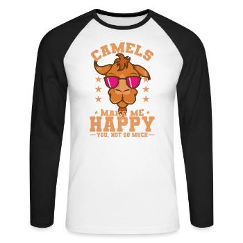 Camels make my Happy Wüste Dromedar Tier - Unisex Baseballshirt langarm - Weiß/Schwarz - Vorne - Nik (191cm)