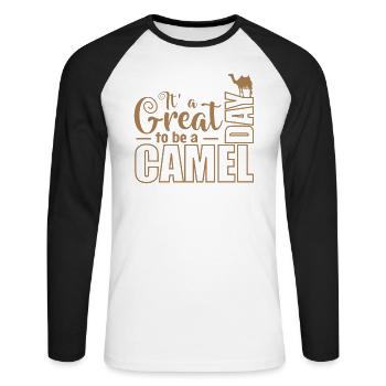 It's a great Day to be a Camel Dromedar - Unisex Baseballshirt langarm - Weiß/Schwarz - Vorne - Nik (191cm)