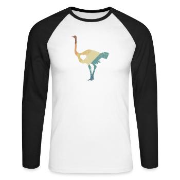 Strauß Vogel Tier in der Savanne - Unisex Baseballshirt langarm - Weiß/Schwarz - Vorne - Nik (191cm)