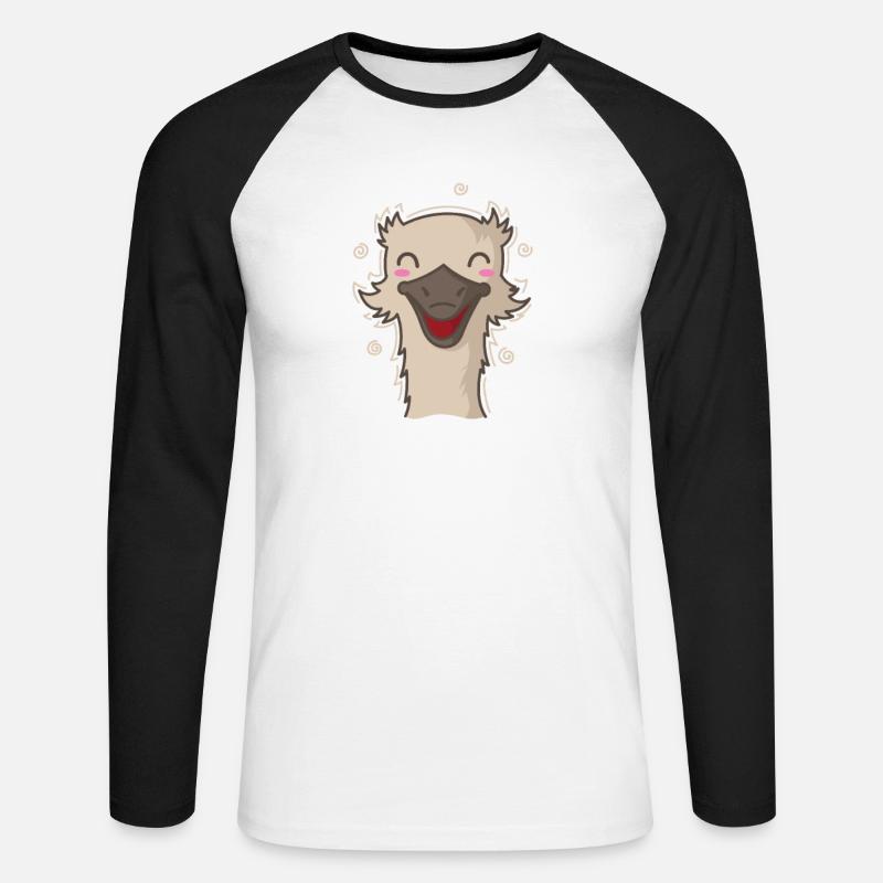 glücklicher Strauß Laufvogel Tier - Unisex Baseballshirt langarm - Weiß/Schwarz