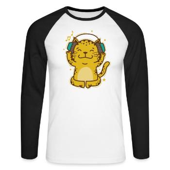 Leopard listening to music with headphones Big Cat - Unisex Long Sleeve Baseball T-Shirt - white/black - Front - Nik (191cm)