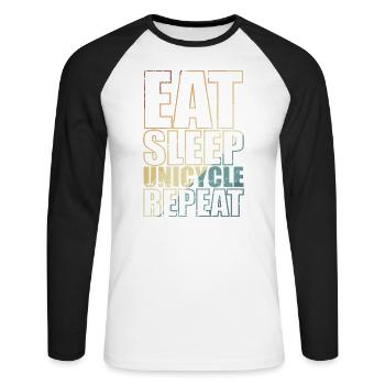 Eat Sleep Unicycle Repeat Balance Sport - Unisex Baseballshirt langarm - Weiß/Schwarz - Vorne - Nik (191cm)