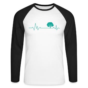 Ligne de battement de cœur avec un arbre nature forêts - T-shirt baseball manches longues Homme - blanc/noir - Devant - Nik (191cm)