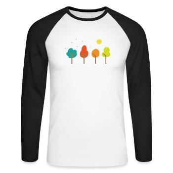 Bandes dessinées Nature Forêts Feuilles Environnement - T-shirt baseball manches longues Homme - blanc/noir - Devant - Nik (191cm)