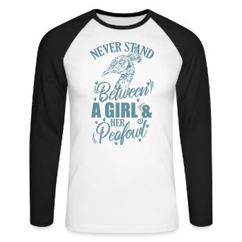 Ne vous tenez jamais entre une fille et son paon - T-shirt baseball manches longues Homme - blanc/noir - Devant - Nik (191cm)