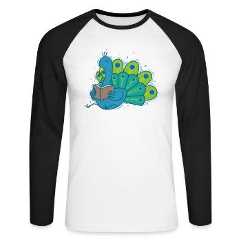 Peacock lit un livre Plumes d’oiseau - T-shirt baseball manches longues Homme - blanc/noir - Devant - Nik (191cm)