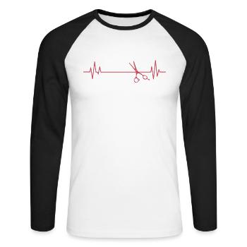 Ligne de battement de cœur avec ciseaux coiffeur - T-shirt baseball manches longues Homme - blanc/noir - Devant - Nik (191cm)