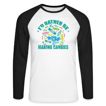 I'd rather be Making Candies Confectioner - Unisex Long Sleeve Baseball T-Shirt - white/black - Front - Nik (191cm)