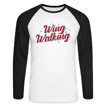 Wing Walking Fun Hobby - Unisex Long Sleeve Baseball T-Shirt - white/black - Front - Nik (191cm)