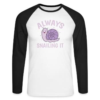 Always snailing it Schnecke Tier - Unisex Baseballshirt langarm - Weiß/Schwarz - Vorne - Nik (191cm)