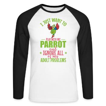 I Just want to Play with my Parrot Animal Bird - Unisex Long Sleeve Baseball T-Shirt - white/black - Front - Nik (191cm)