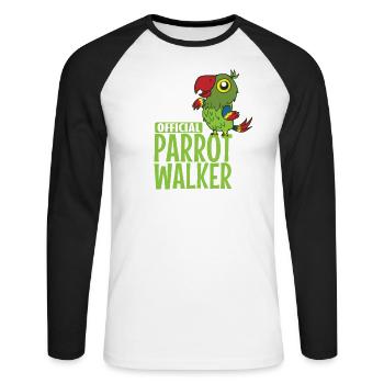 Official Parrot Walker Tier Tropen Vogel - Unisex Baseballshirt langarm - Weiß/Schwarz - Vorne - Nik (191cm)