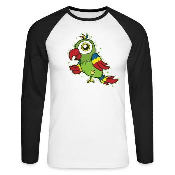 Perroquet debout sur un oiseau - T-shirt baseball manches longues Homme - blanc/noir - Devant - Nik (191cm)