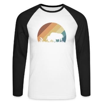 American Bison Animal Herd Nature - Unisex Long Sleeve Baseball T-Shirt - white/black - Front - Nik (191cm)
