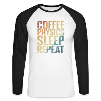 Coffee Physics Sleep Repeat Study - Unisex Long Sleeve Baseball T-Shirt - white/black - Front - Nik (191cm)