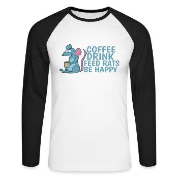 Coffee Drink Feed Rats be Happy Rodent - Unisex Long Sleeve Baseball T-Shirt - white/black - Front - Nik (191cm)