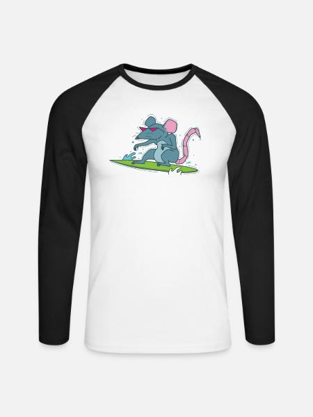 Rat Surfing Pet Rodent - Unisex Long Sleeve Baseball T-Shirt - white/black