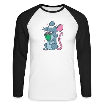 Rat avec des fleurs Nature rongeur - T-shirt baseball manches longues Homme - blanc/noir - Devant - Nik (191cm)