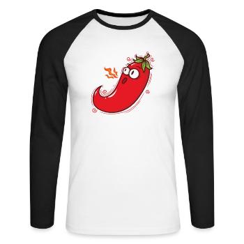 Piment Chaleur Épice Chaleur Degré de piquant - T-shirt baseball manches longues Homme - blanc/noir - Devant - Nik (191cm)