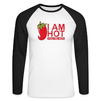 J’ai chaud, tu n’es pas une épice de piment - T-shirt baseball manches longues Homme - blanc/noir - Devant - Nik (191cm)