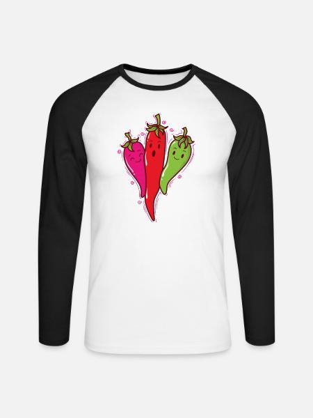 Piments Chaleur Épices Scoville - T-shirt baseball manches longues Homme - blanc/noir