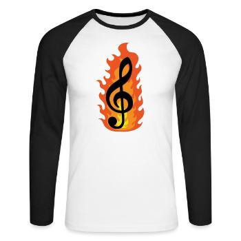 burning clef music musical note - Unisex Long Sleeve Baseball T-Shirt - white/black - Front - Nik (191cm)
